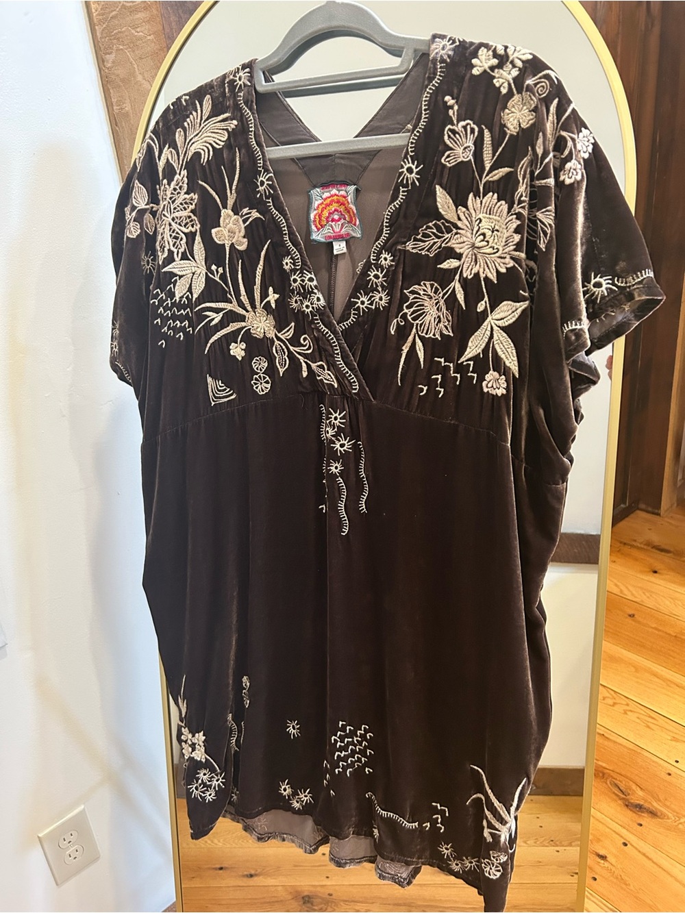 Johnny Was Maree Velvet Effortless Kaftan. Chocolate Brown/Cream floral